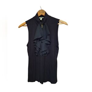 Madison Ruffled Black Sleeveless Zip Top Ladies Large Old Money Dark Fairycore